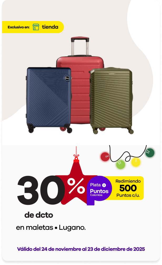 30% dcto reidmiendo 500 puntos Colombia en Maletas marca LUGANO